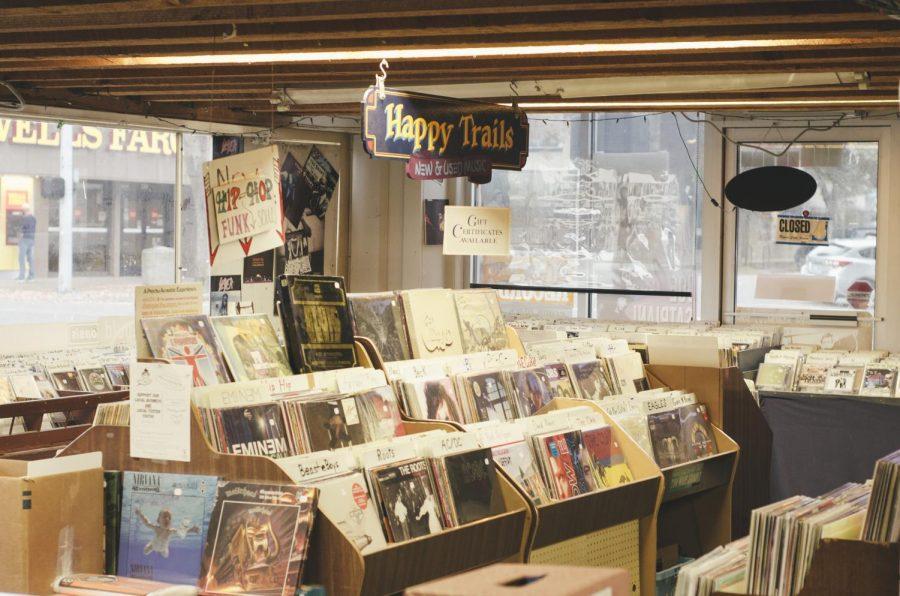 An interior shot of Happy Trails Records in Corvallis, where you can find new and used vinyl and CD’s of music for almost any decade. 