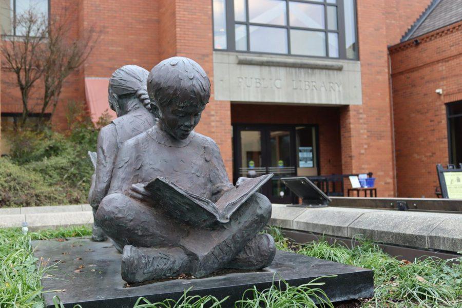 The Corvallis public library can be seen.  Corvallis is a hidden gem in between Salem and Eugene, many statues can be seen all throughout downtown highlighting the beauty of this city.