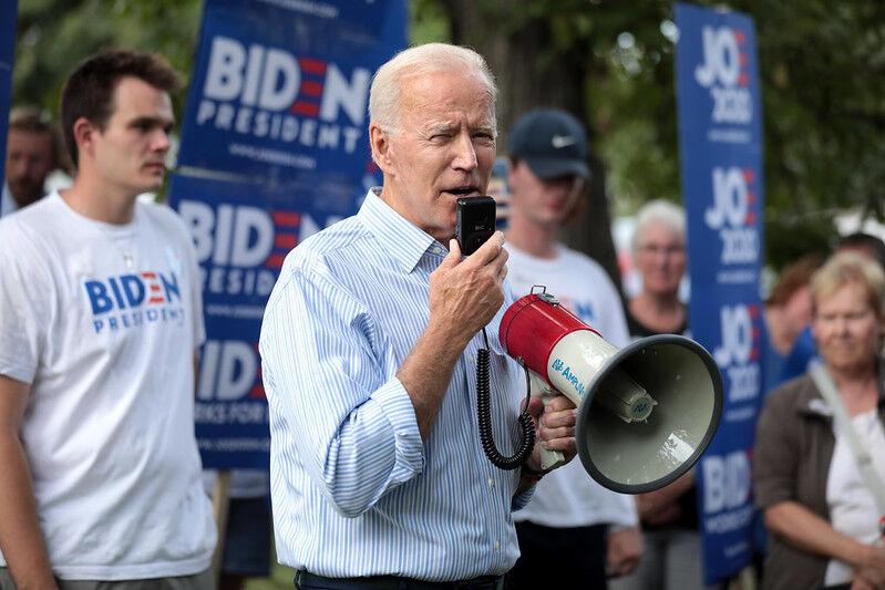 Former Vice President Joe Biden speaking with supporters at a pre-Wing Ding rally at Molly McGowan Park in Clear Lake, Iowa. The presidency of Joe Biden began on January 20, 2021, when he was inaugurated as the 46th president of the United States. Photo Courtesy Gage Skidmore 
