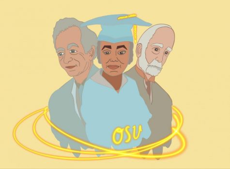 This is an illustration of three of the many historical figures to graduate from Oregon State University. Linus Pauling (left), Carrie Halsall (center), and James Withycombe (right) all left lasting legacies at OSU.