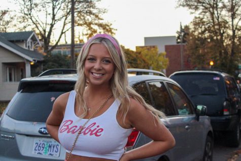 An OSU student dressed up as Barbie