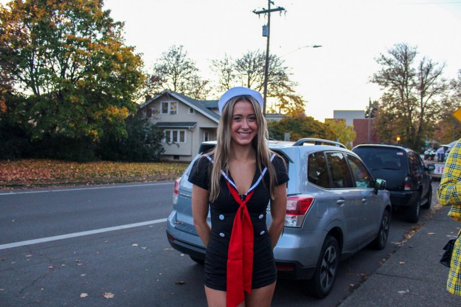 An OSU student dressed up as a sailor.