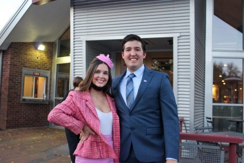 Two OSU students pose for a picture dressed as Jackie Kennedy and John F. Kennedy