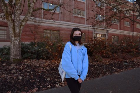 Briana Snisky stands outside OSU's Langton Hall.