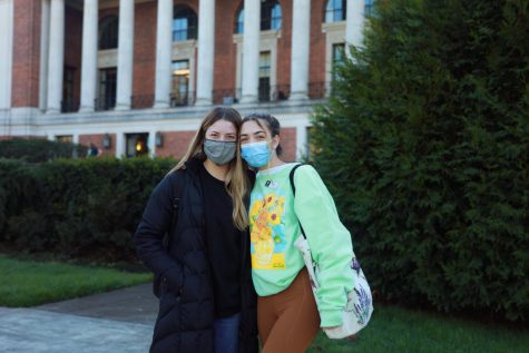 Kawaiala Husen and Kristin Brody stand outside of the Memorial Union building on the OSU Corvallis campus.