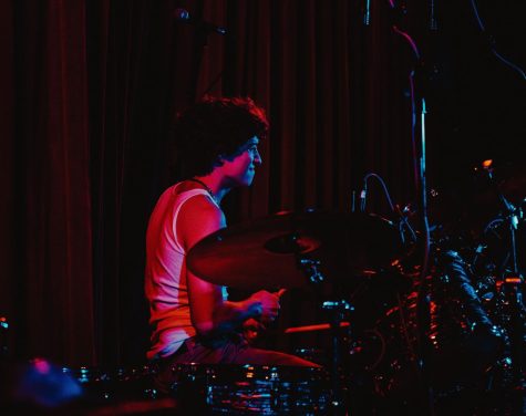 Common Koi drummer Stephen Strong performing at the Whiteside Theater in Corvallis.