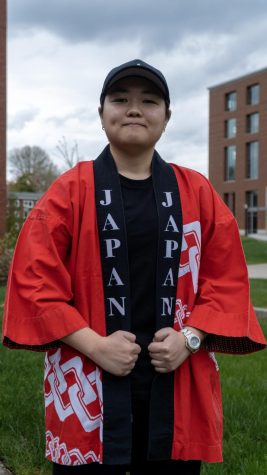 Student Erika Iizuka, standing outside the Aisan Pacific Cultural Center