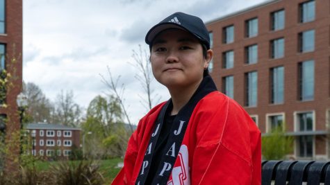 Student Erika Iizuka, standing outside the Aisan Pacific Cultural Center