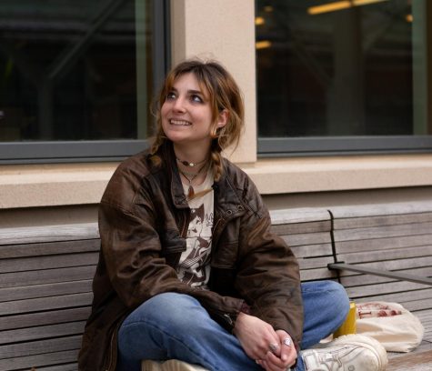 Sophia Tapia sits outside the Student Experience Center building as she speaks with a BD reporter.