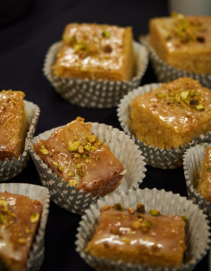 Treats at the Saudi booth included Basbousa cakes, a traditional desert in the Kingdom. These cakes glistened on the ground floor of the SEC for the Etihad Cultural Night on November 3, 2022.