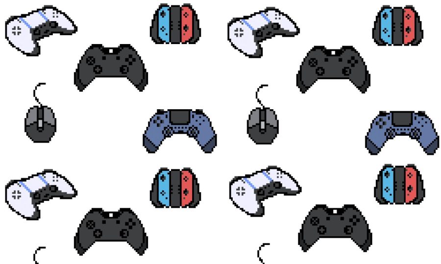 Illustration+depicts+several+types+of+controllers+used+to+play+video+games.