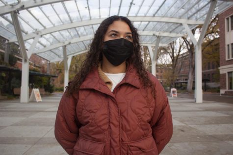 Cierah Clay (she/her) poses for a photo illustration on Nov. 21 under the Student Experience Center Plaza on Oregon State University’s campus. Restrictions on marijuana use prior to legalization provided researchers with knowledge of long-term effects of marijuana on health.