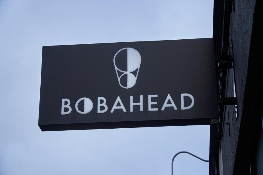 The Bobahead sign outside of the business, tempting customers in. 