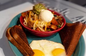 This is the Ye-ha Skillet with over medium eggs and wheat toast from WiseCracks Cafe located in Corvallis, Ore. on Jan. 20. Wisecracks Cafe offers many different breakfast options.