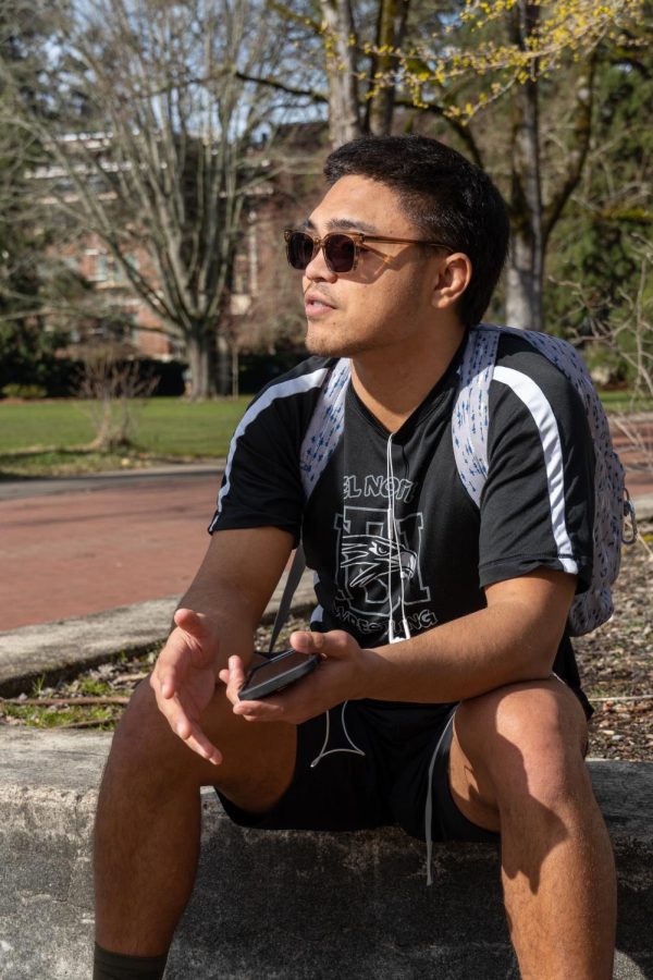 Taro Harmon, a marine studies student at OSU, speaks about his opinions on the  recent controversy concerning the new Harry Potter game Hogwarts Legacy on March 1st,  next to the Student Experience Center. The game’s release has stirred debate about whether it  should be boycotted based upon J.K. Rowlings remarks regarding trans individuals.