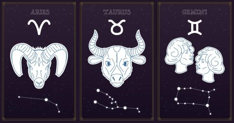 An illustration of the three zodiac signs: aries, taurus, and gemini. 