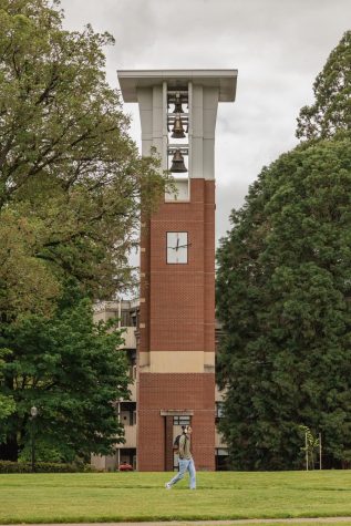 The OSU Bell Tower in front of the Valley Library on May 23. Multiple times throughout the week, the bell tower rings a special tune rather than just the common chimes.