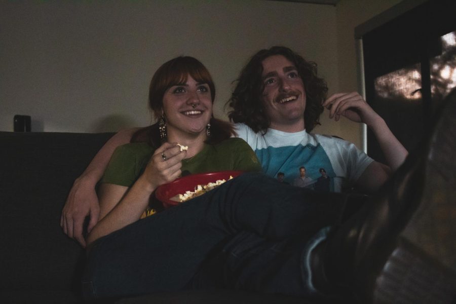 OSU+students+Chloe+Choice+%28she%2Fher%29+and+Charlie+Tuckfield+watch+a+movie+in+Finley+Hall+in+Corvallis%2C+Ore.+on+June+6.+They+were+watching+a+comedy+movie%2C+as+the+two+of+them+often+enjoy+together.
