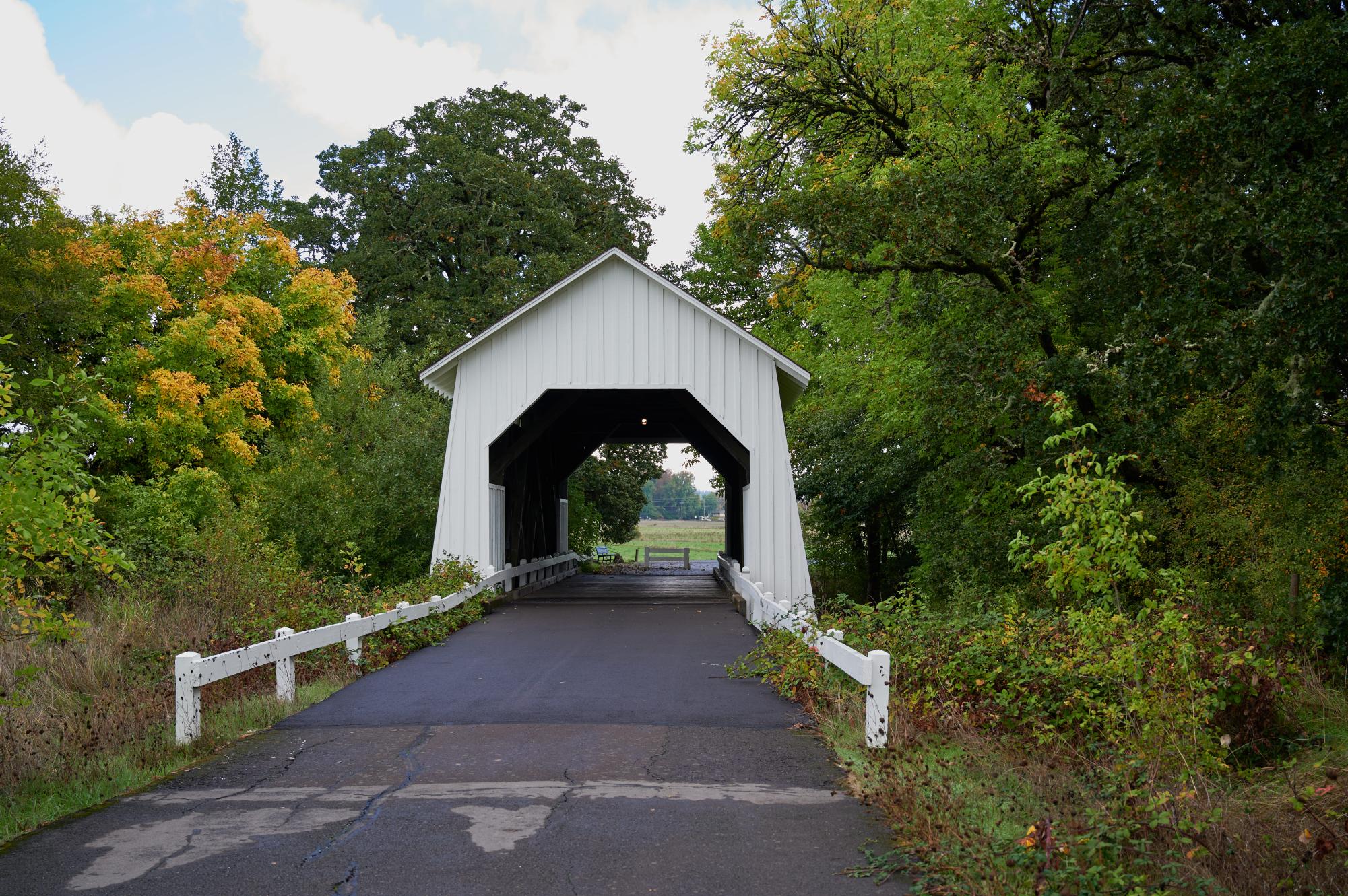 Outside the Oak Creek Covered Bridge, also known as the Irish Bend Covered Bridge, in Corvallis Oregon on Oct.12.