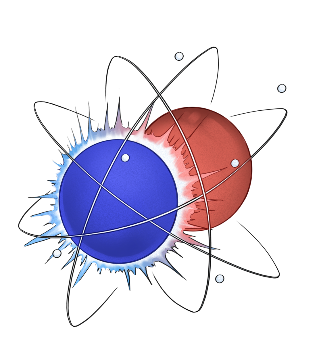 Illustration depicting the collision of two atoms.