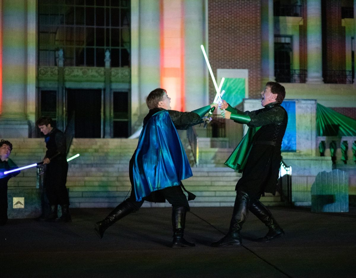 Corvallis community members perform their rendition of Julius Caesar during the annual Bard in The Quad event in front of the Memorial Union in Corvallis on July 31. The high-concept science fiction interpretation of the classic play by William Shakespeare will be held on limited dates and open to the public to attend.