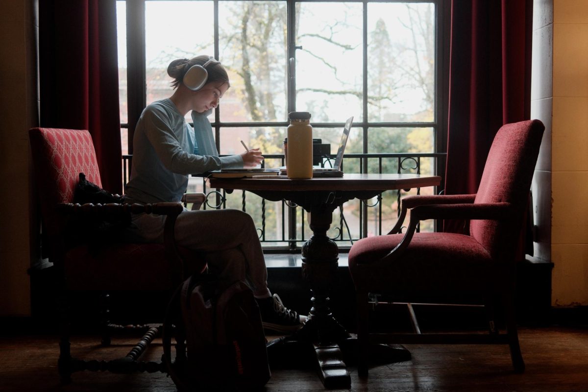 Kelly D'Ambrosia, an environmental science student, studies alone Nov. 12 in the Memorial Union. The MU is a common study spot for students from all majors.