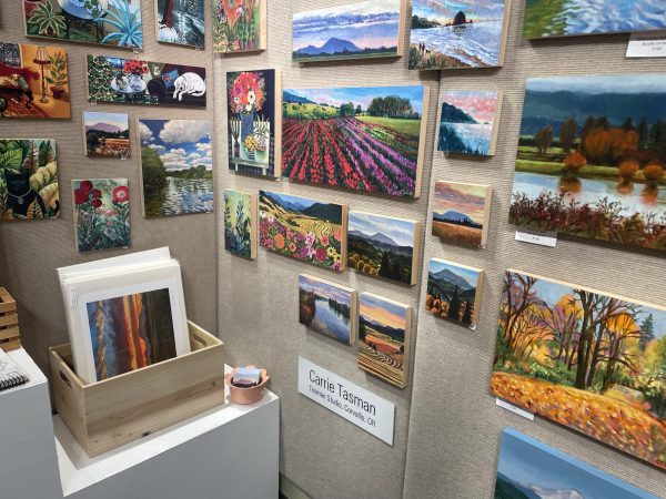 A display of art pieces by Carrie Tasman at the TEAL store on Nov. 7 in Corvallis, Or. 