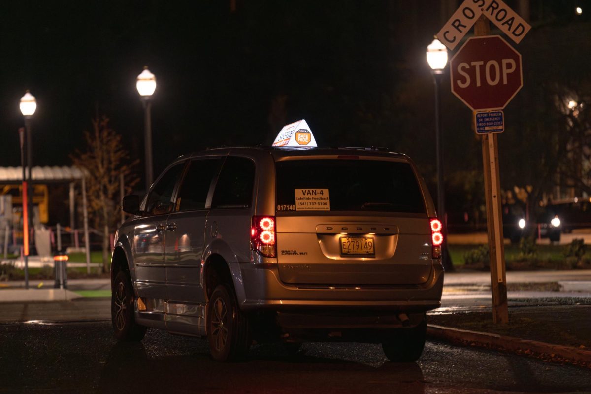 A SafeRide van with its iconic LED sign on top.