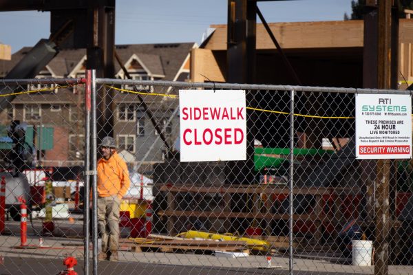 Construction continues on Monroe ave as it continues to blocks parking in Corvallis OR on Jan 21 2025