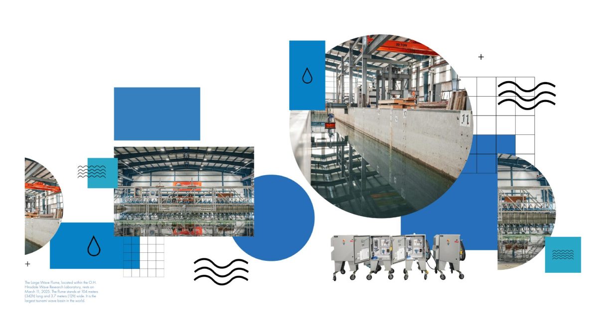 The Large Wave Flume, located within the O.H. Hinsdale Wave Research Laboratory, rests on March 11, 2025. The flume stands at 104 meters (324ft) long and 3.7 meters (12ft) wide. It is the largest tsunami wave basin in the world.

Graphics by Juan Ponce 