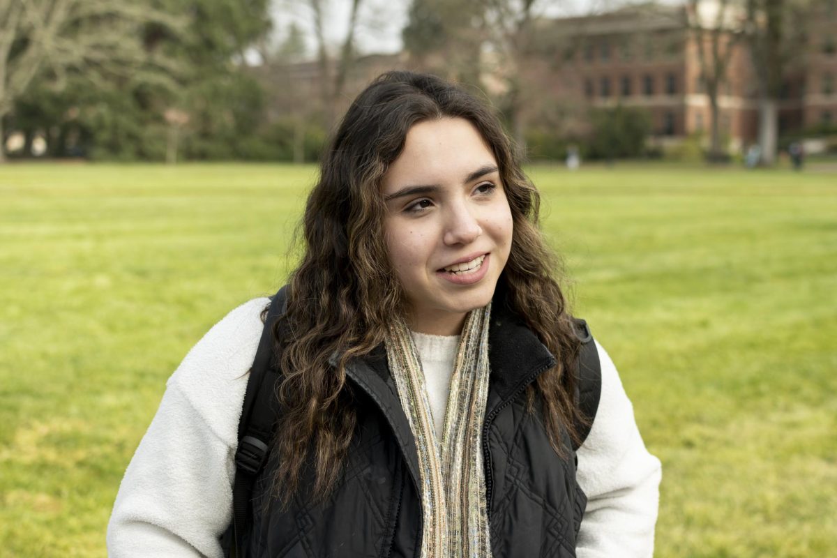 Alina Estrada, first year environmental engineering major, describes her grandmother in the Memorial Union Quad on Feb. 3 2026. Alina admires her grandmother’s ability to speak her
mind.